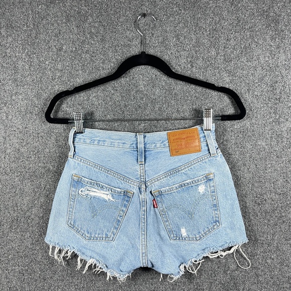 Levis Premium 501 Denim Shorts Cut Off Distressed Button Fly Big E Size 23 #1232 - Picture 2 of 9